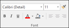 Commands available in the Access Font group