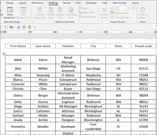 Directory mail merge example