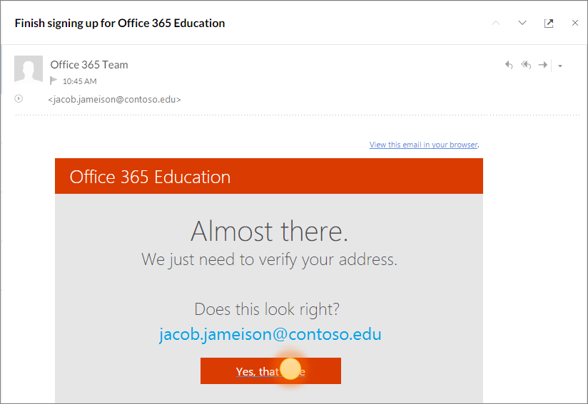 Screenshot of the final verification screen for Office 365 sign in.