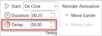 The Delay setting in Animation Timing.