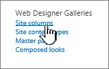 Site column option on site settings page