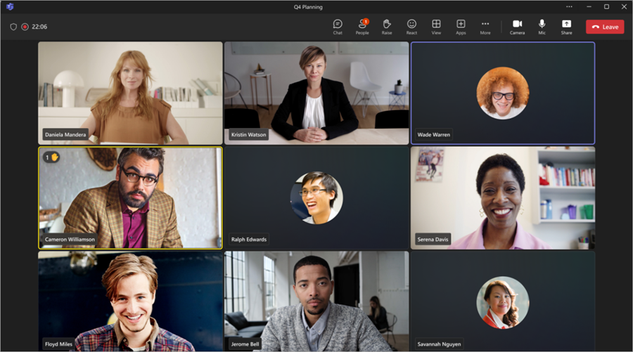 Screenshot showing updated Gallery view during a meeting