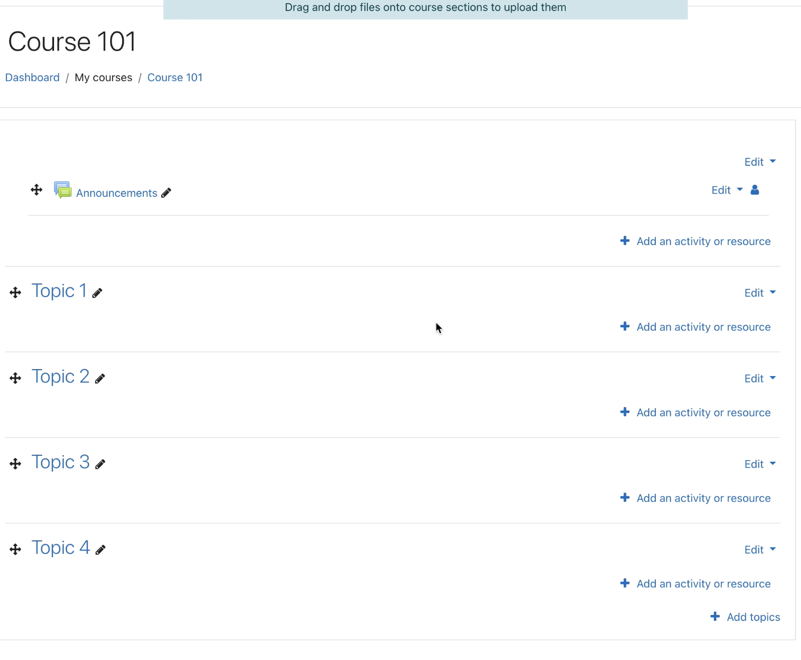 Screenshot of Moodle, adding an activity