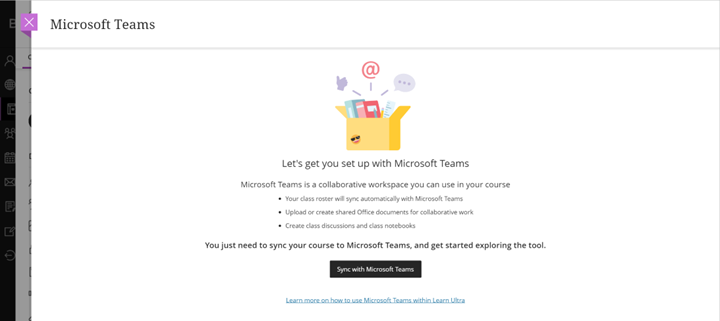 Screenshot of Black Board Learn LTI highlighting the Sync Teams button.
